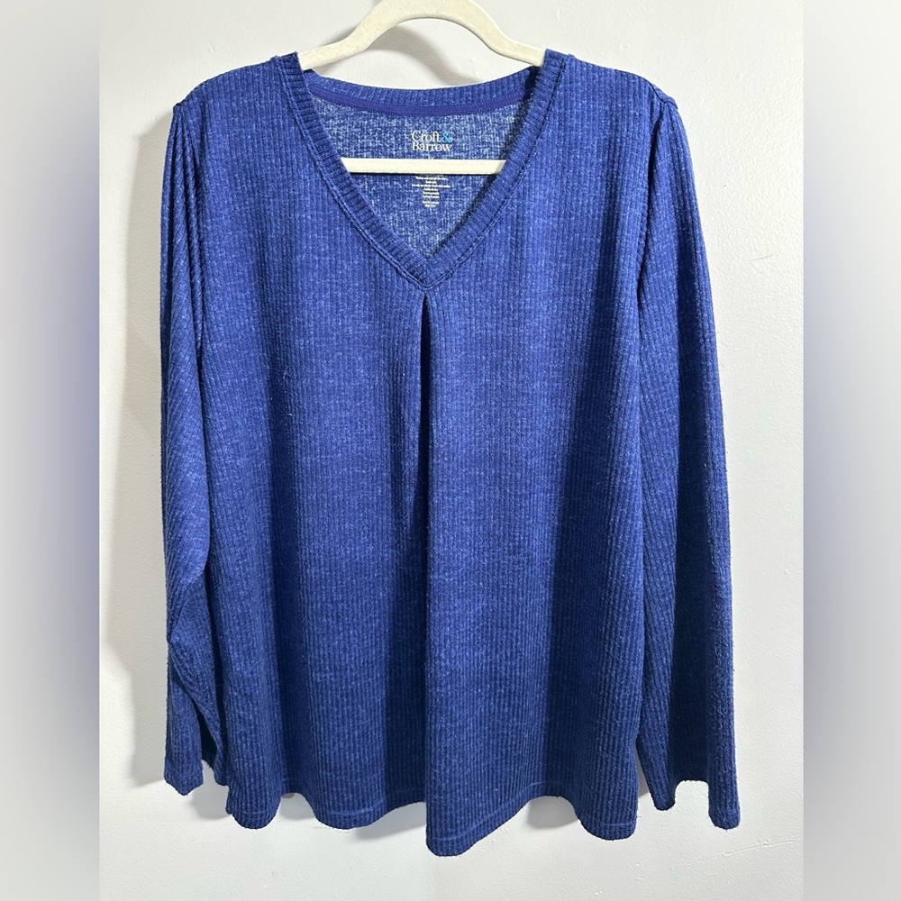 Croft And Barrow Women's 1X‎ Blue Long Sleeve Soft Sleepwear Shirt | SKU 0781